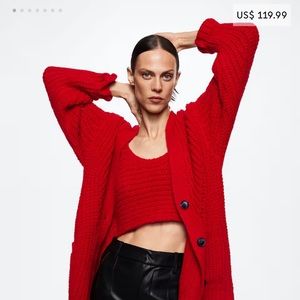 Mango red knit cardigan and matching tank top
